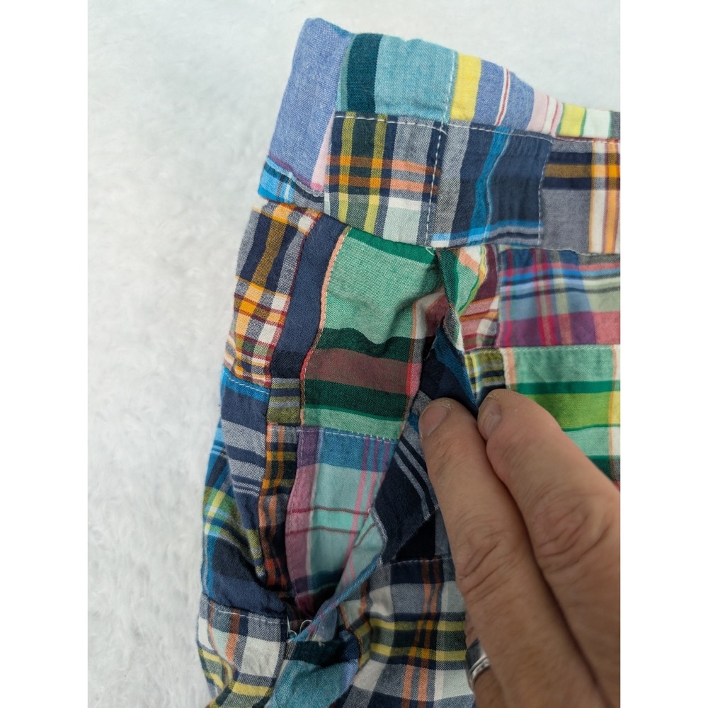 J.Crew Mini Skirt 12 Patchwork Plaid Madras Navy Multicolor Cotton Pocket - Picture 9 of 10